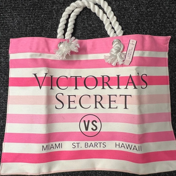 Victoria's Secret Pink and Cream Striped Tote - Picture 1 of 5